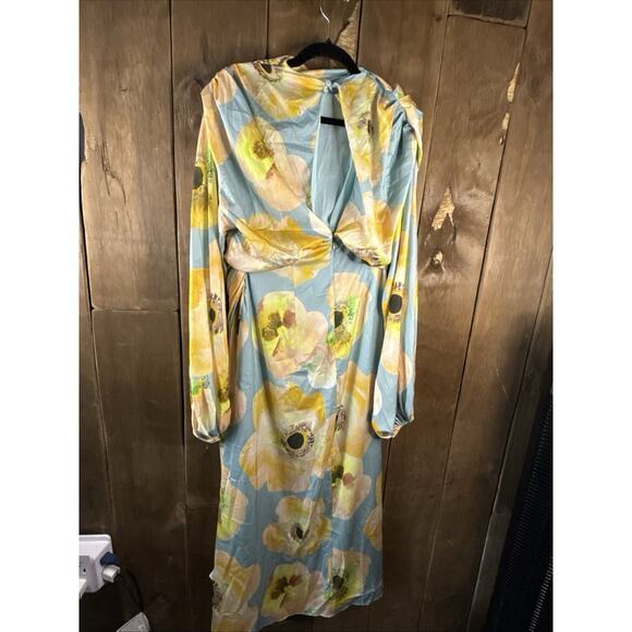 ASOS Satin Volume Blouson Sleeve Floral Dress, Size 6 - Picture 6 of 6